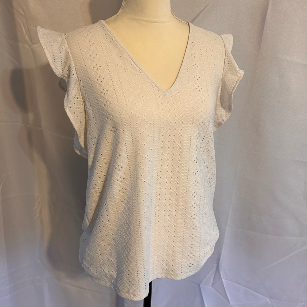 Michael Kors white short sleeved top size medium butterfly sleeves